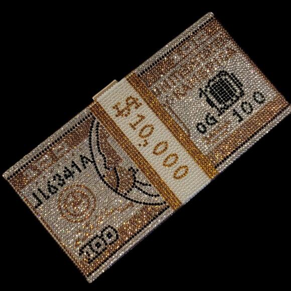 Fashionable Gold and Clear Rhinestones 10K US Dollar Money Purse - Picture 5 of 9